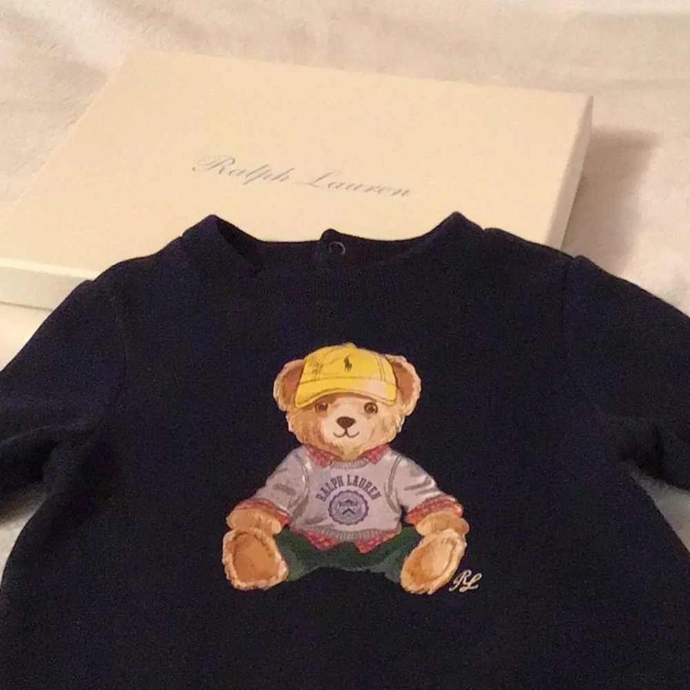 Ralph Lauren navy bear appliqué one-piece